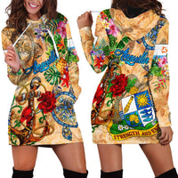 Anguilla Hoodie Dress Geographic Coordinate Anchor - Turlte Tropical