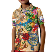 Anguilla Kid Polo Shirt Geographic Coordinate Anchor - Turlte Tropical