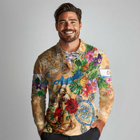 Anguilla Long Sleeve Polo Shirt Geographic Coordinate Anchor - Turlte Tropical