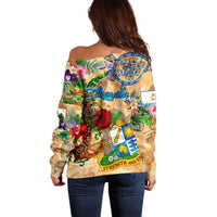 Anguilla Off Shoulder Sweater Geographic Coordinate Anchor - Turlte Tropical