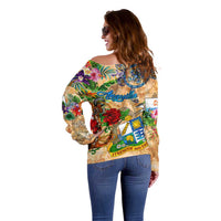 Anguilla Off Shoulder Sweater Geographic Coordinate Anchor - Turlte Tropical