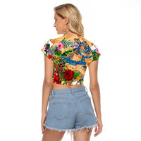 Anguilla Raglan Cropped T Shirt Geographic Coordinate Anchor - Turlte Tropical