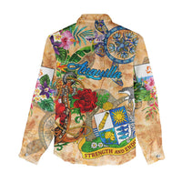 Anguilla Women Casual Shirt Geographic Coordinate Anchor - Turlte Tropical