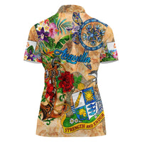 Anguilla Women Polo Shirt Geographic Coordinate Anchor - Turlte Tropical