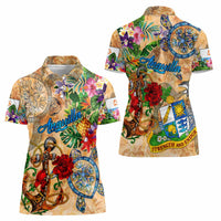 Anguilla Women Polo Shirt Geographic Coordinate Anchor - Turlte Tropical