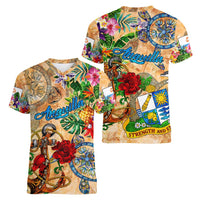 Anguilla Women V-Neck T-Shirt Geographic Coordinate Anchor - Turlte Tropical