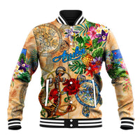 Aruba Baseball Jacket Geographic Coordinate Anchor - Turlte Tropical