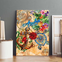 Aruba Canvas Wall Art Geographic Coordinate Anchor - Turlte Tropical