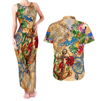 Aruba Couples Matching Tank Maxi Dress and Hawaiian Shirt Geographic Coordinate Anchor - Turlte Tropical