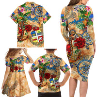 Aruba Family Matching Long Sleeve Bodycon Dress and Hawaiian Shirt Geographic Coordinate Anchor - Turlte Tropical