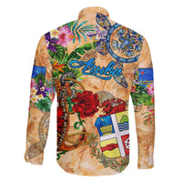 Aruba Family Matching Long Sleeve Bodycon Dress and Hawaiian Shirt Geographic Coordinate Anchor - Turlte Tropical