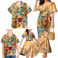 Aruba Family Matching Mermaid Dress and Hawaiian Shirt Geographic Coordinate Anchor - Turlte Tropical