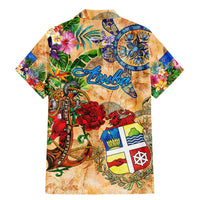 Aruba Family Matching Mermaid Dress and Hawaiian Shirt Geographic Coordinate Anchor - Turlte Tropical