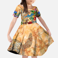 Aruba Family Matching Off The Shoulder Long Sleeve Dress and Hawaiian Shirt Geographic Coordinate Anchor - Turlte Tropical