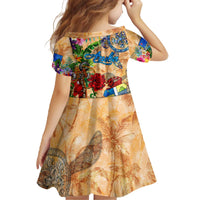 Aruba Family Matching Off The Shoulder Long Sleeve Dress and Hawaiian Shirt Geographic Coordinate Anchor - Turlte Tropical