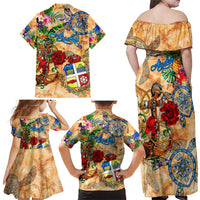 Aruba Family Matching Off Shoulder Maxi Dress and Hawaiian Shirt Geographic Coordinate Anchor - Turlte Tropical