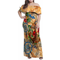 Aruba Family Matching Off Shoulder Maxi Dress and Hawaiian Shirt Geographic Coordinate Anchor - Turlte Tropical