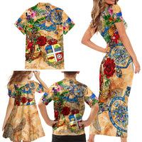 Aruba Family Matching Short Sleeve Bodycon Dress and Hawaiian Shirt Geographic Coordinate Anchor - Turlte Tropical
