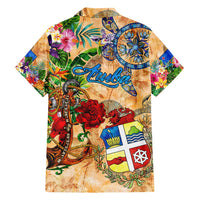 Aruba Family Matching Short Sleeve Bodycon Dress and Hawaiian Shirt Geographic Coordinate Anchor - Turlte Tropical