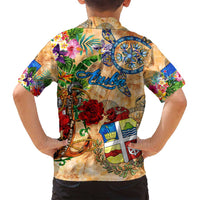 Aruba Family Matching Tank Maxi Dress and Hawaiian Shirt Geographic Coordinate Anchor - Turlte Tropical