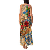 Aruba Family Matching Tank Maxi Dress and Hawaiian Shirt Geographic Coordinate Anchor - Turlte Tropical