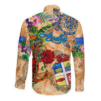 Aruba Long Sleeve Button Shirt Geographic Coordinate Anchor - Turlte Tropical