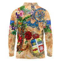 Aruba Long Sleeve Polo Shirt Geographic Coordinate Anchor - Turlte Tropical