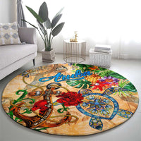 Aruba Round Carpet Geographic Coordinate Anchor - Turlte Tropical