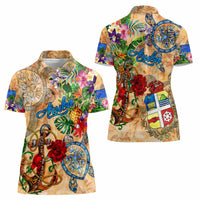 Aruba Women Polo Shirt Geographic Coordinate Anchor - Turlte Tropical