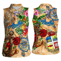 Aruba Women Sleeveless Polo Shirt Geographic Coordinate Anchor - Turlte Tropical