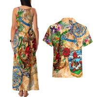Bermuda Couples Matching Tank Maxi Dress and Hawaiian Shirt Geographic Coordinate Anchor - Turlte Tropical
