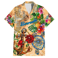 Bermuda Family Matching Off The Shoulder Long Sleeve Dress and Hawaiian Shirt Geographic Coordinate Anchor - Turlte Tropical