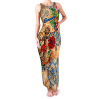 Bermuda Family Matching Tank Maxi Dress and Hawaiian Shirt Geographic Coordinate Anchor - Turlte Tropical