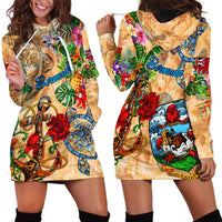 Bermuda Hoodie Dress Geographic Coordinate Anchor - Turlte Tropical