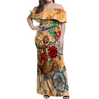Bermuda Off Shoulder Maxi Dress Geographic Coordinate Anchor - Turlte Tropical