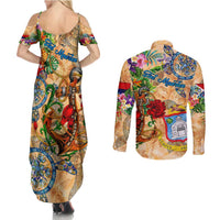 Sint Maarten Couples Matching Summer Maxi Dress and Long Sleeve Button Shirt Geographic Coordinate Anchor - Turlte Tropical