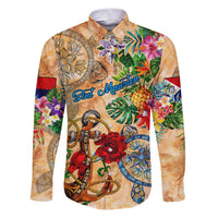 Sint Maarten Family Matching Puletasi and Hawaiian Shirt Geographic Coordinate Anchor - Turlte Tropical