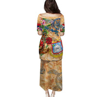 Sint Maarten Family Matching Puletasi and Hawaiian Shirt Geographic Coordinate Anchor - Turlte Tropical