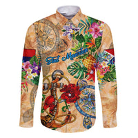 Sint Maarten Family Matching Short Sleeve Bodycon Dress and Hawaiian Shirt Geographic Coordinate Anchor - Turlte Tropical