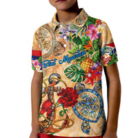 Sint Maarten Kid Polo Shirt Geographic Coordinate Anchor - Turlte Tropical