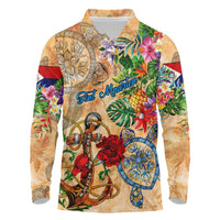 Sint Maarten Long Sleeve Polo Shirt Geographic Coordinate Anchor - Turlte Tropical