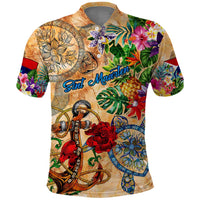 Sint Maarten Polo Shirt Geographic Coordinate Anchor - Turlte Tropical