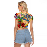 Sint Maarten Raglan Cropped T Shirt Geographic Coordinate Anchor - Turlte Tropical