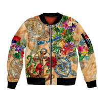 Sint Maarten Sleeve Zip Bomber Jacket Geographic Coordinate Anchor - Turlte Tropical