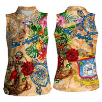 Sint Maarten Women Sleeveless Polo Shirt Geographic Coordinate Anchor - Turlte Tropical