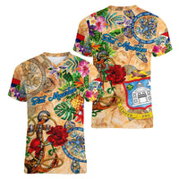 Sint Maarten Women V-Neck T-Shirt Geographic Coordinate Anchor - Turlte Tropical