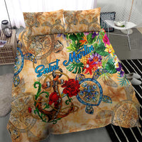 Saint Martin Bedding Set Geographic Coordinate Anchor - Turlte Tropical
