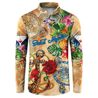 Saint Martin Button Sweatshirt Geographic Coordinate Anchor - Turlte Tropical