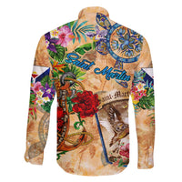 Saint Martin Family Matching Long Sleeve Bodycon Dress and Hawaiian Shirt Geographic Coordinate Anchor - Turlte Tropical