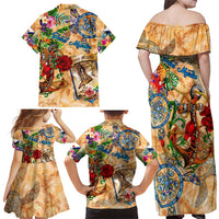 Saint Martin Family Matching Off Shoulder Maxi Dress and Hawaiian Shirt Geographic Coordinate Anchor - Turlte Tropical
